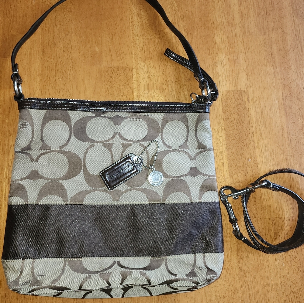 Coach Tan/ Brown Crossbody Bag with Signature Monogram
